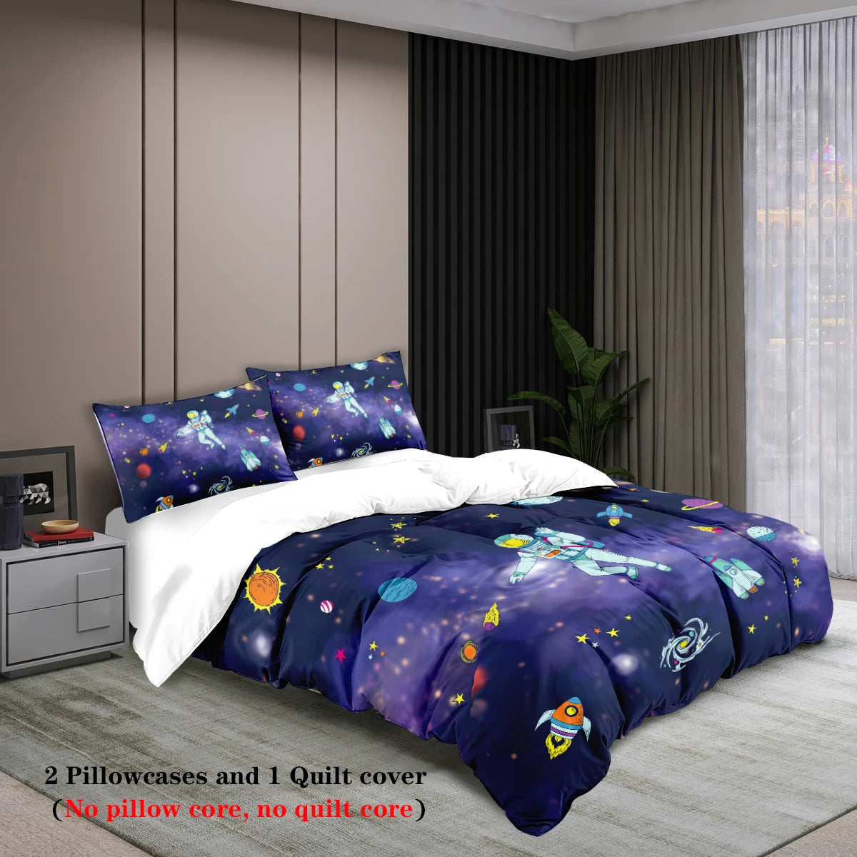 Parure de lit 3 pièces ciel étoilé & astronaute – 1 housse de couette + 2 taies