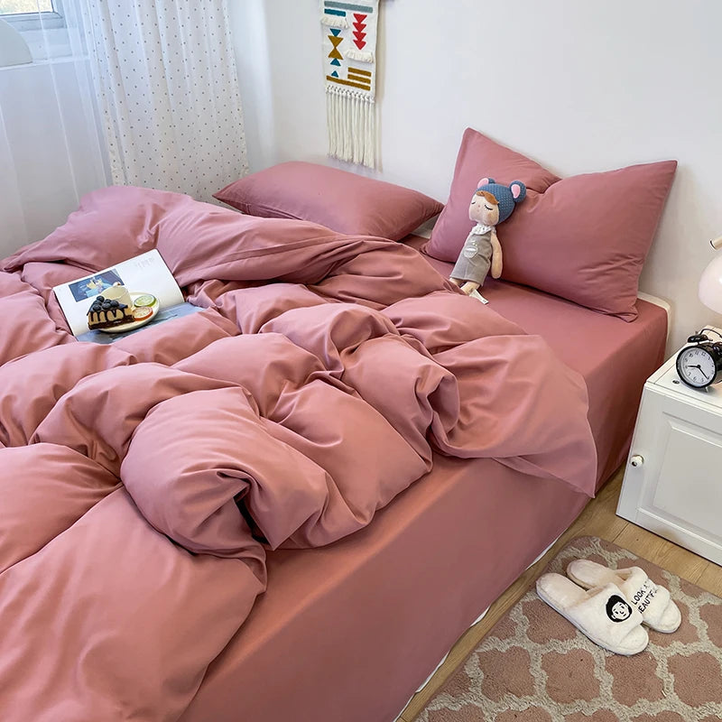 Parure de lit unie 3 pièces – Sobre, douce et facile à assortir (housse + 2 taies)