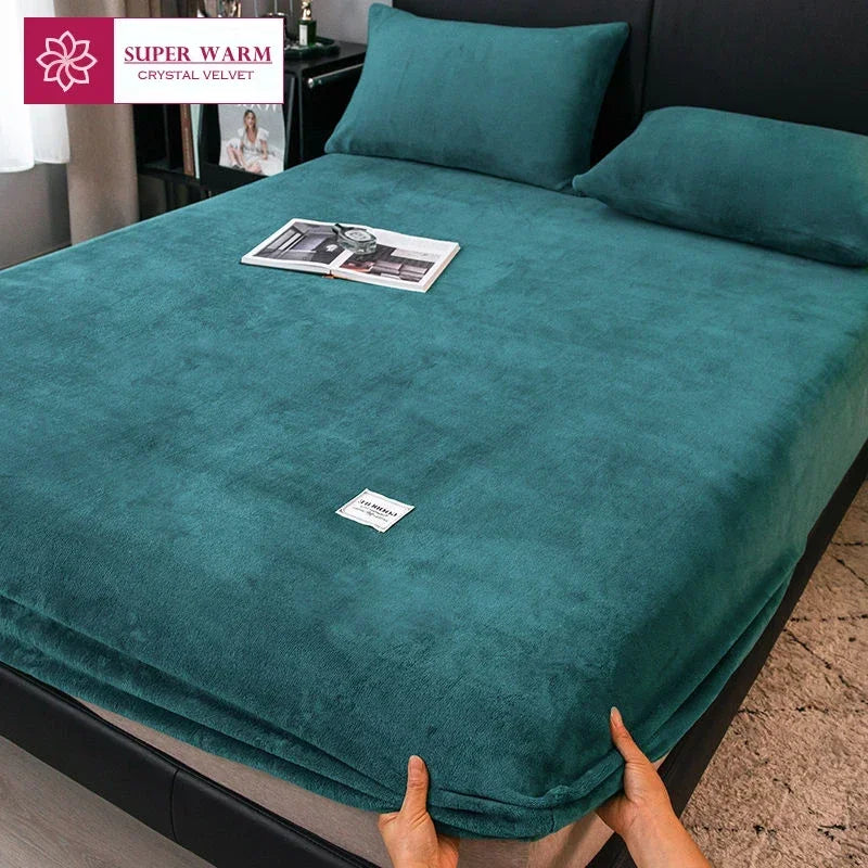 Drap-housse polaire corail doux et chaud – Drap-housse élastique spécial hiver