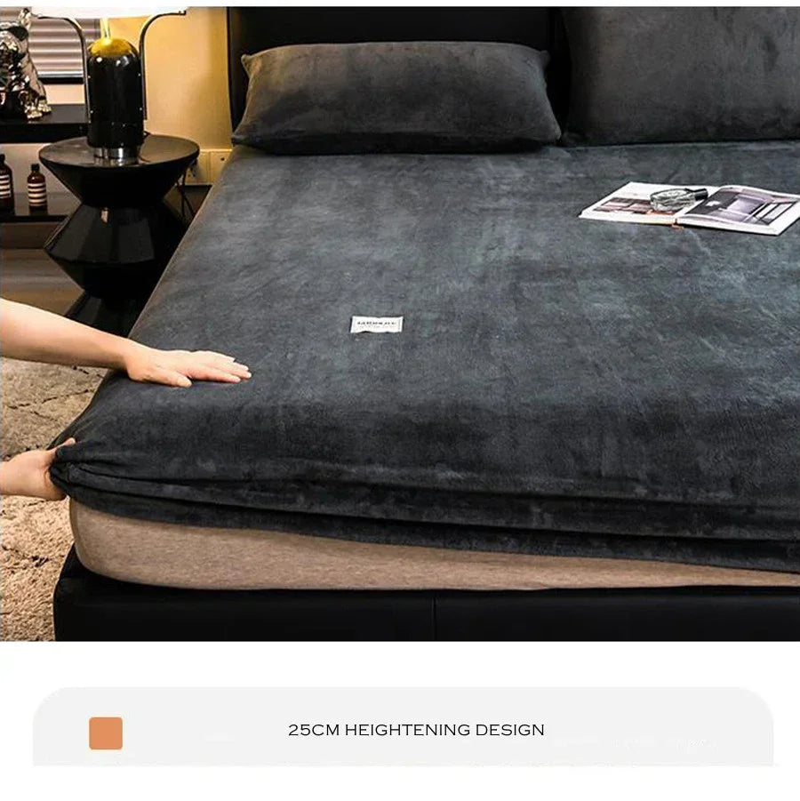 Drap-housse polaire corail doux et chaud – Drap-housse élastique spécial hiver