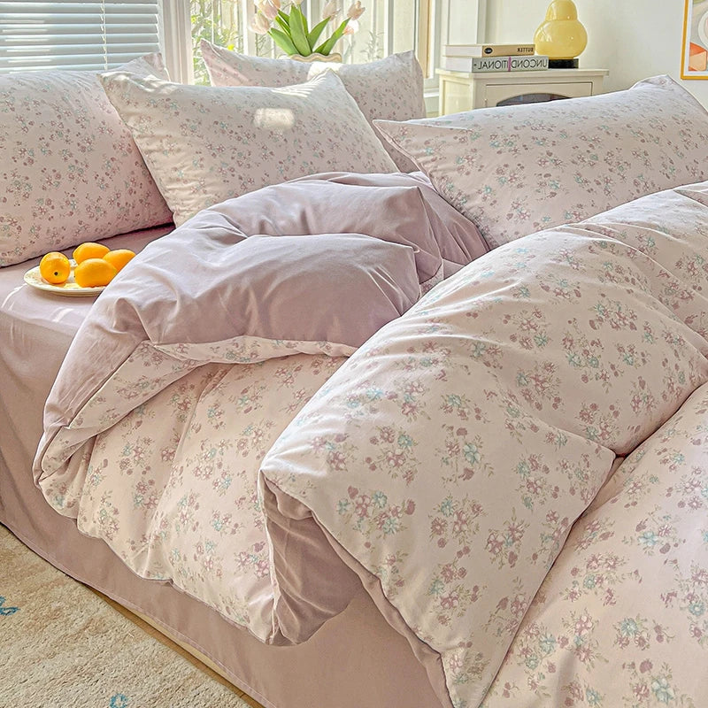 Housse de couette simple style coréen – Petit motif fleuri “ins” (sans taies)