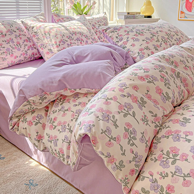 Housse de couette simple style coréen – Petit motif fleuri “ins” (sans taies)