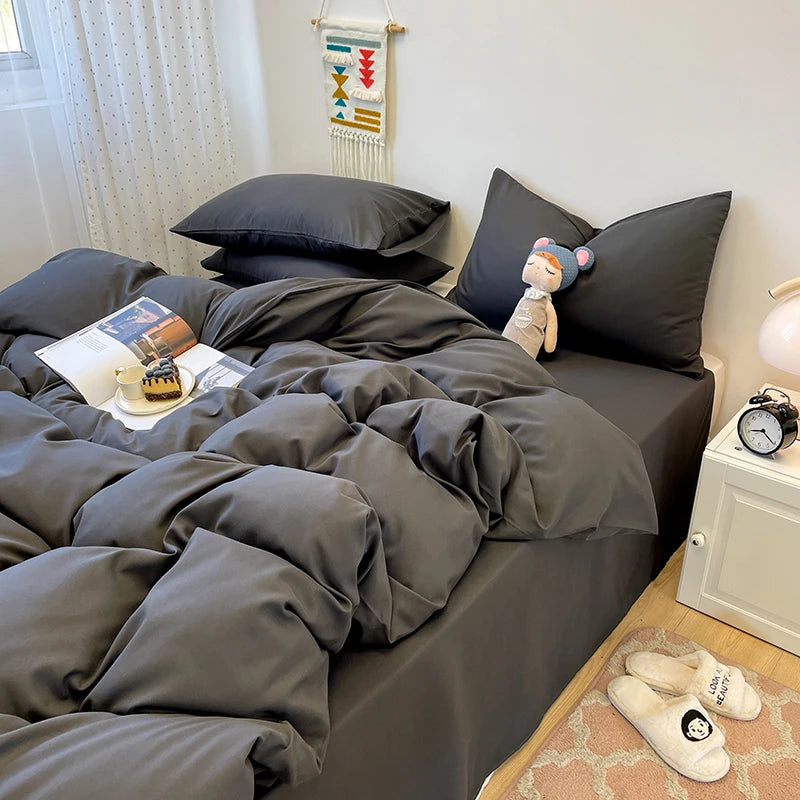 Parure de lit unie 3 pièces – Sobre, douce et facile à assortir (housse + 2 taies)