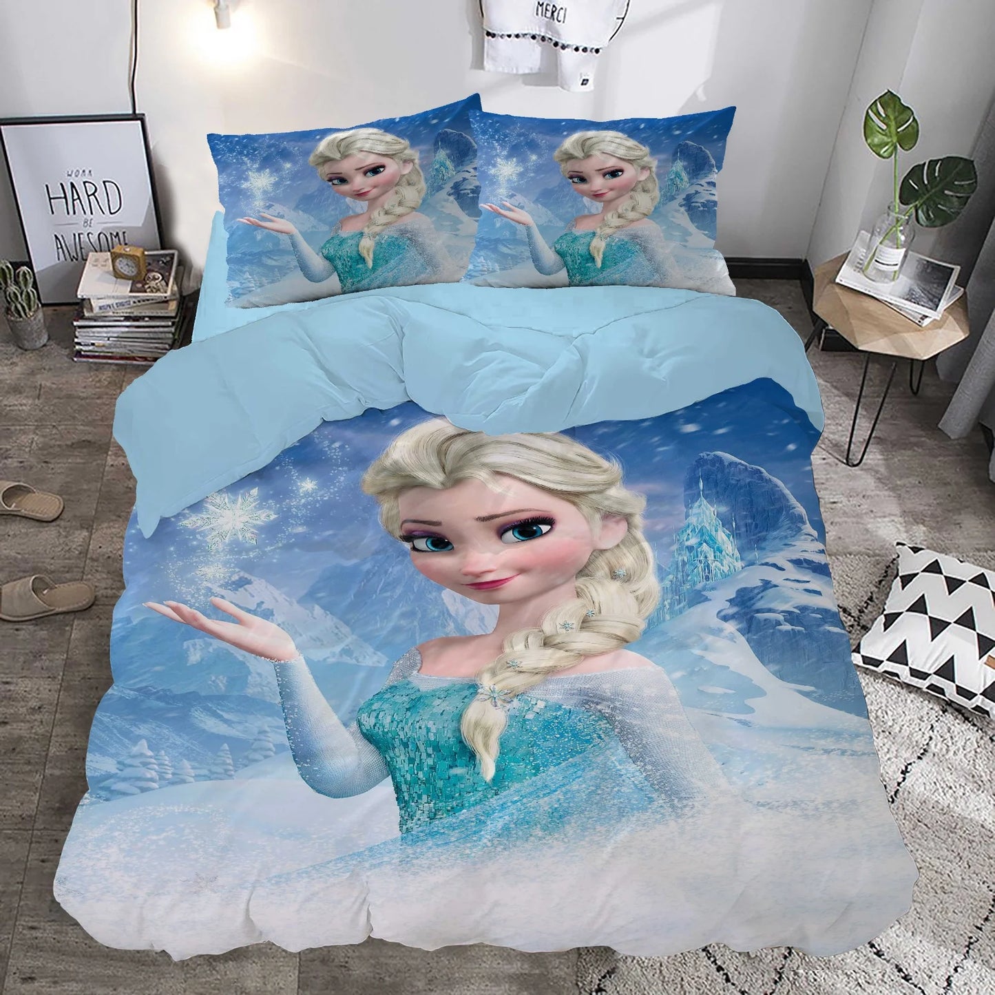 Parure de lit Frozen 3 pièces – Motif imprimé Elsa & Anna (housse + 2 taies)