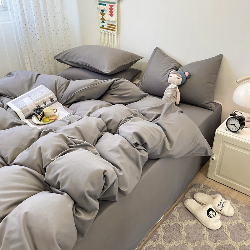 Parure de lit unie 3 pièces – Sobre, douce et facile à assortir (housse + 2 taies)