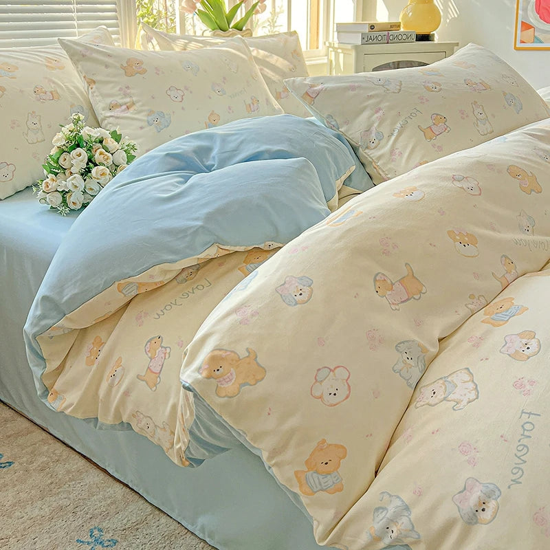 Housse de couette simple style coréen – Petit motif fleuri “ins” (sans taies)