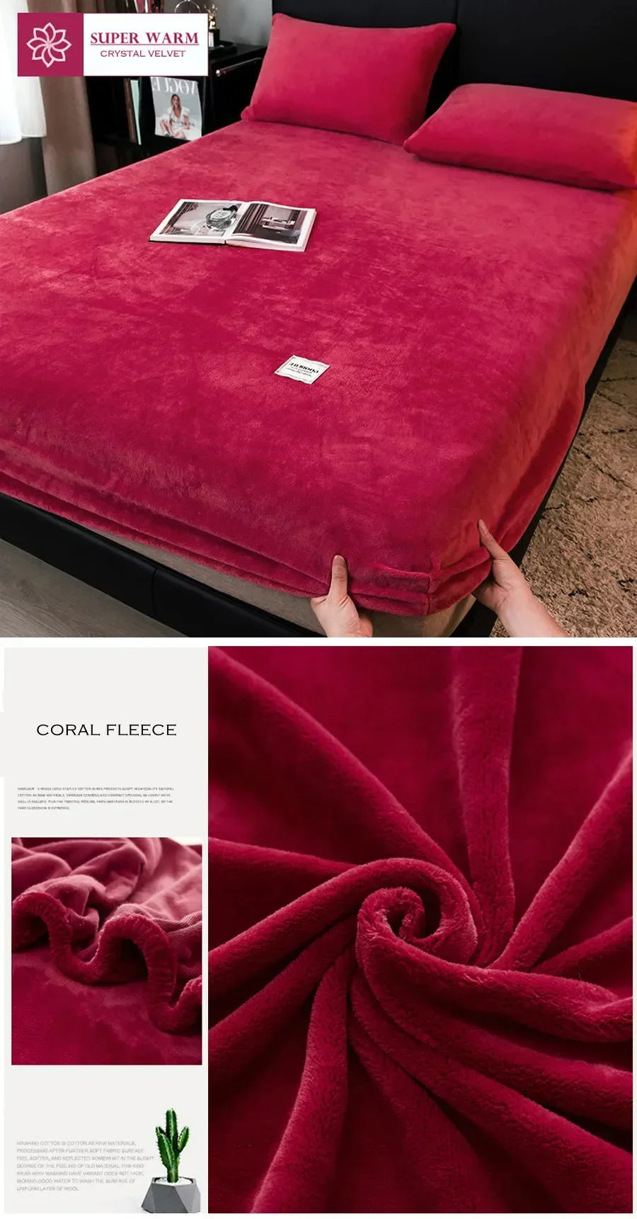 Drap-housse polaire corail doux et chaud – Drap-housse élastique spécial hiver