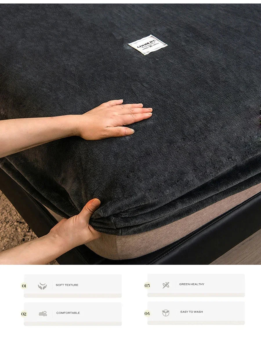 Drap-housse polaire corail doux et chaud – Drap-housse élastique spécial hiver