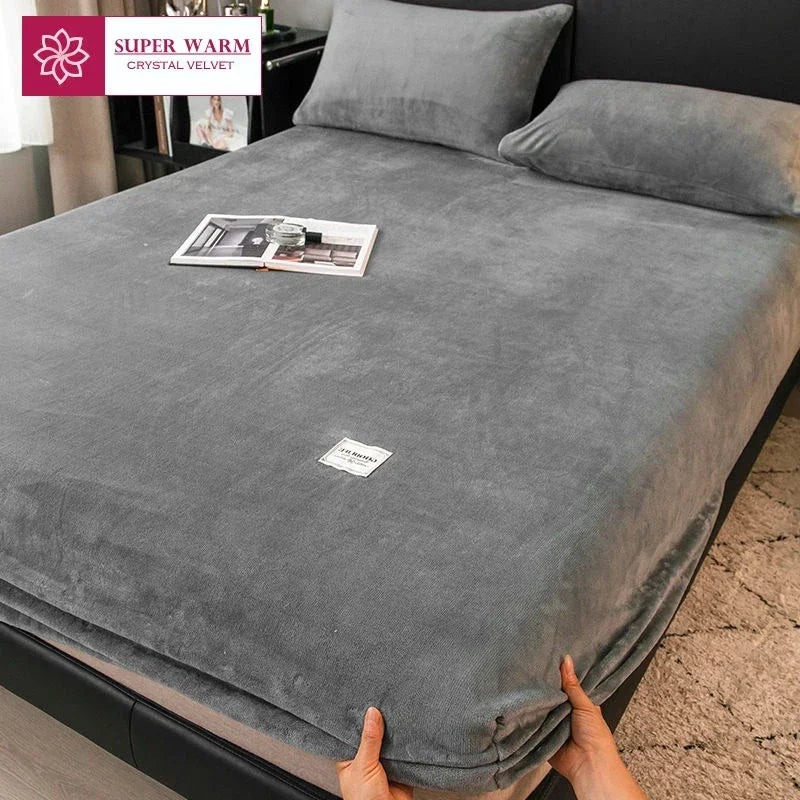 Drap-housse polaire corail doux et chaud – Drap-housse élastique spécial hiver