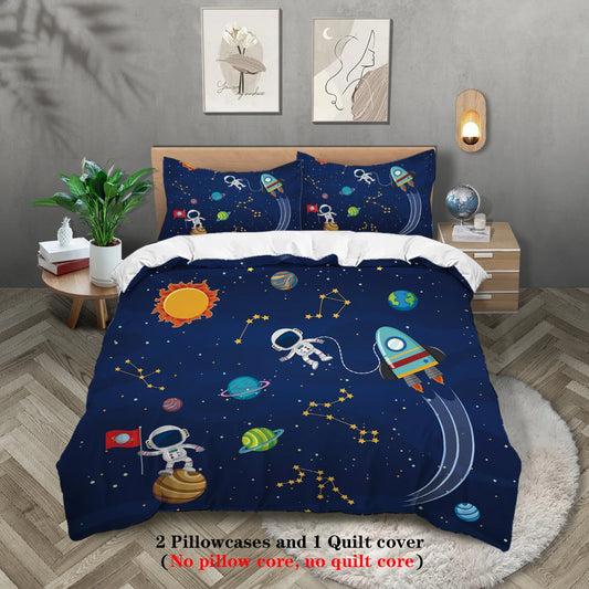 Parure de lit 3 pièces ciel étoilé & astronaute – 1 housse de couette + 2 taies