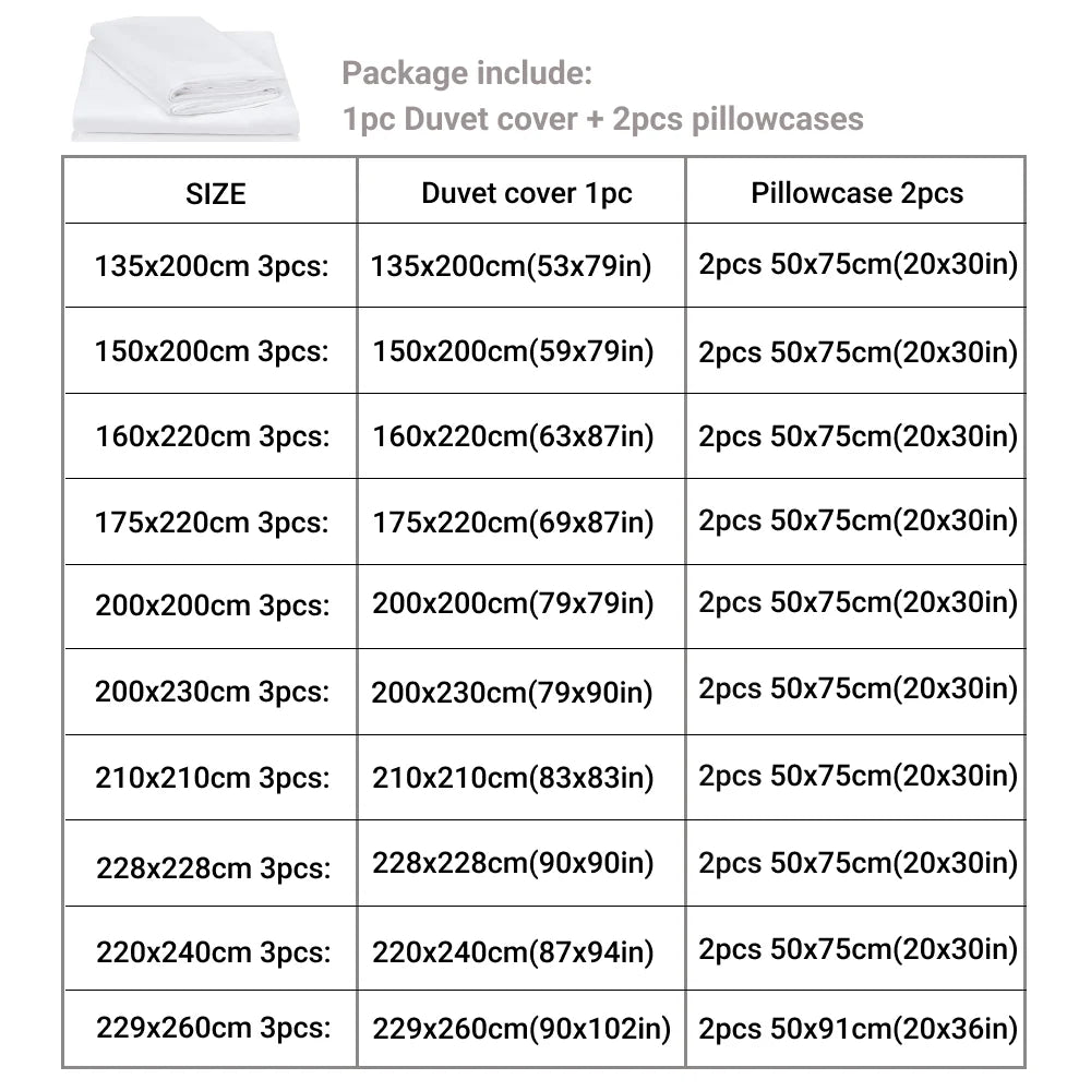 Parure de lit moderne 3 pièces – Motifs imprimés / unis / géométriques (housse + 2 taies)