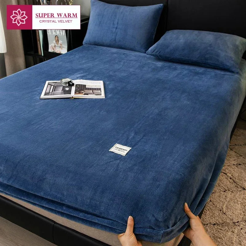 Drap-housse polaire corail doux et chaud – Drap-housse élastique spécial hiver