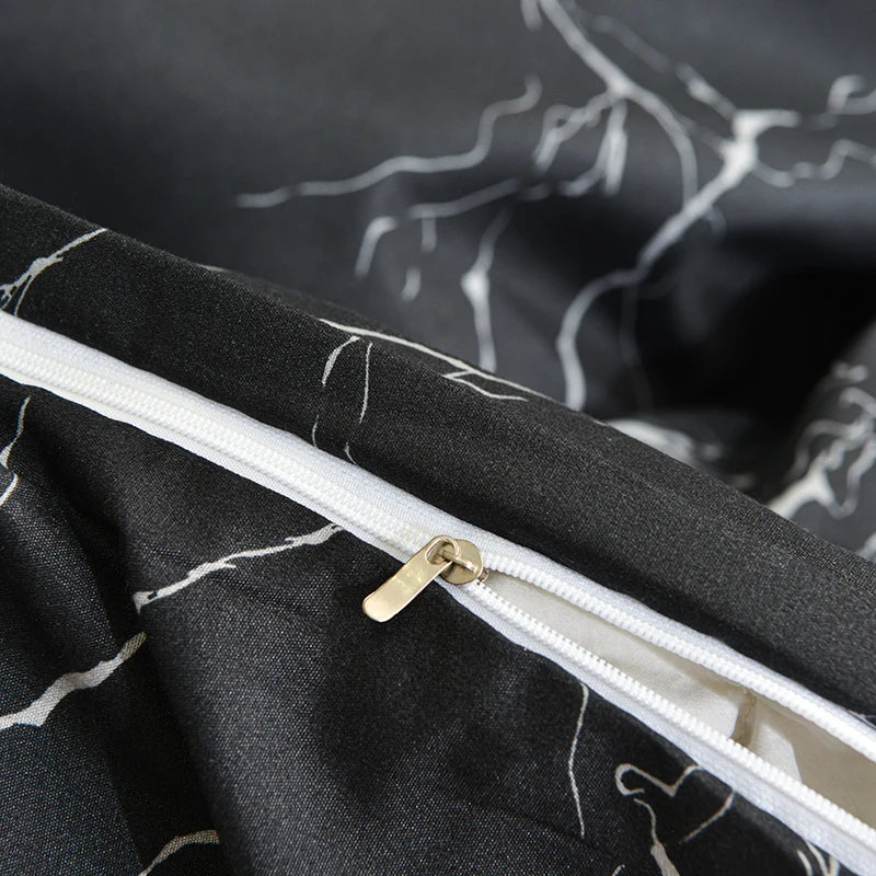 Parure de lit marbre noir 3 pièces – Housse de couette haut de gamme