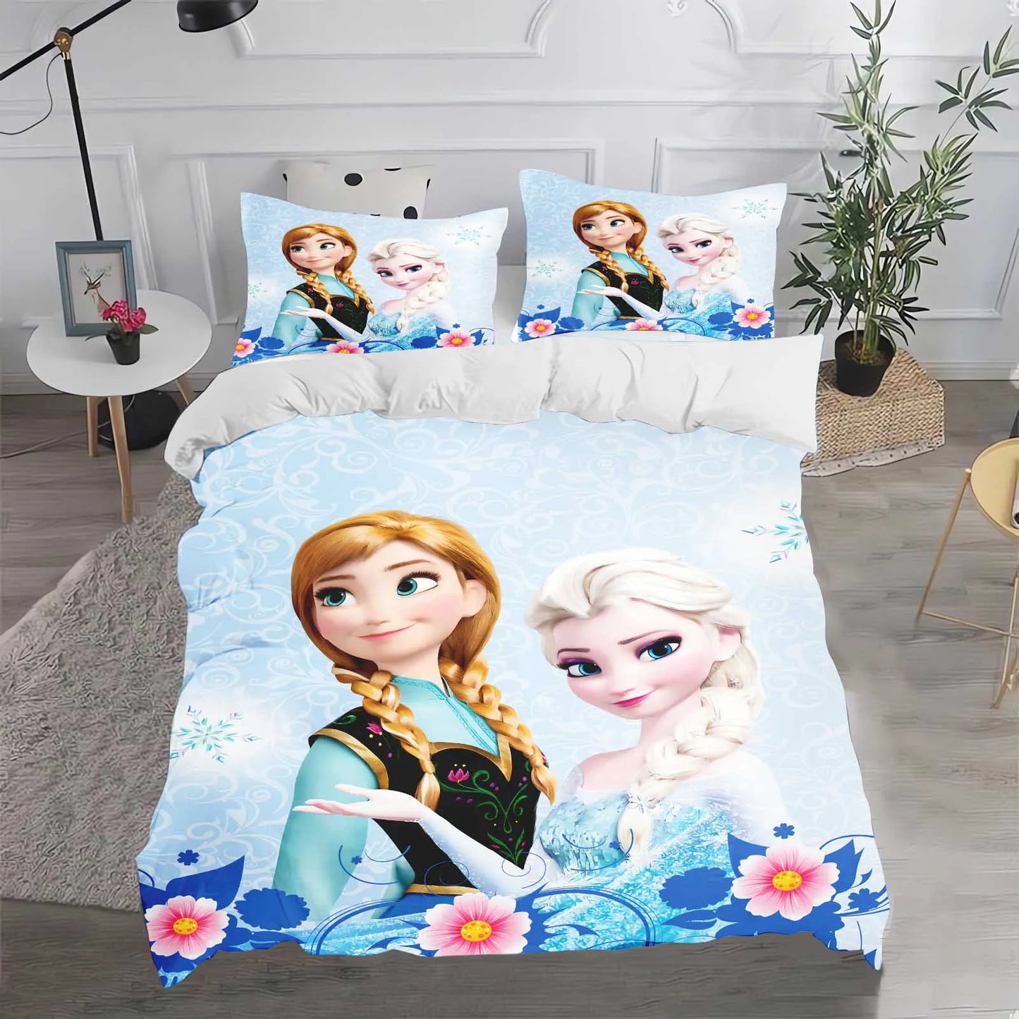 Parure de lit Frozen 3 pièces – Motif imprimé Elsa & Anna (housse + 2 taies)
