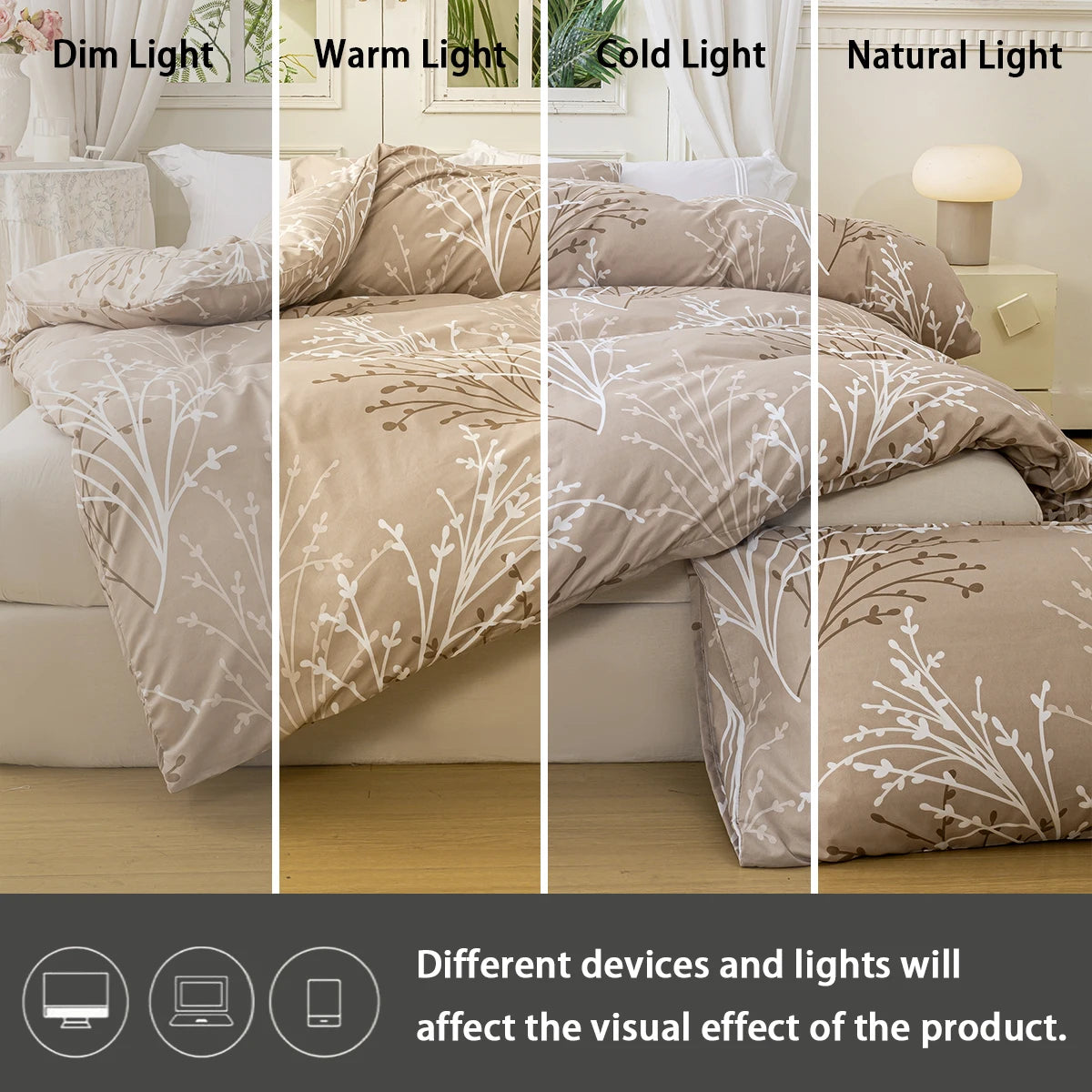 Ensemble housse de couette imprimée motif feuilles – 3 pièces (housse + 2 taies)