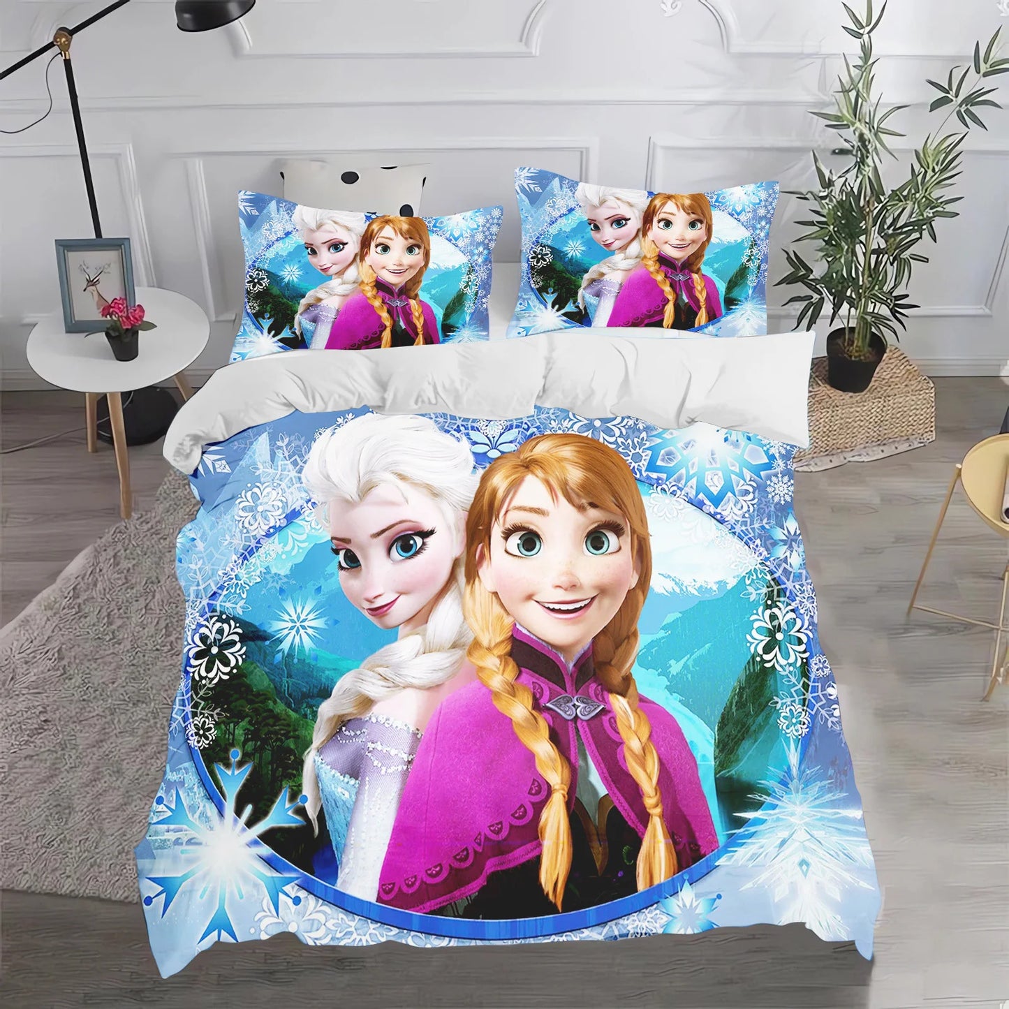 Parure de lit Frozen 3 pièces – Motif imprimé Elsa & Anna (housse + 2 taies)
